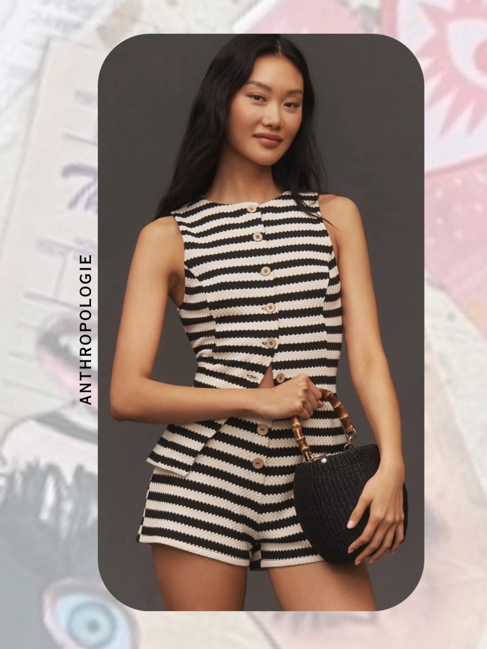 🎉Anthropologie Black & White Striped Knit Button Up Sleeveless Vest Top - Picture 5 of 15